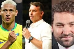 foto montagem Richarlison, Flávio Bolsonaro e Willer Tomaz