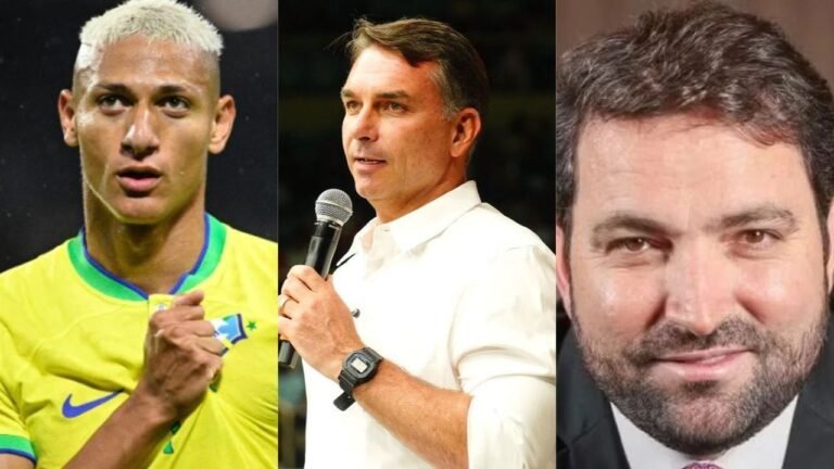 foto montagem Richarlison, Flávio Bolsonaro e Willer Tomaz