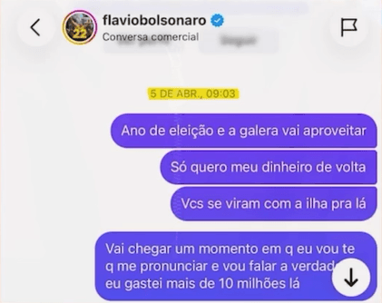 print tornado público pelo jogador Richarlison para mostrar conversa com Flávio Bolsonaro