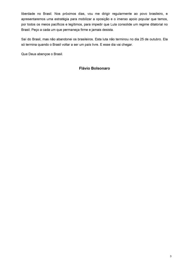 carta emitifa por Flávio Bolsonaro