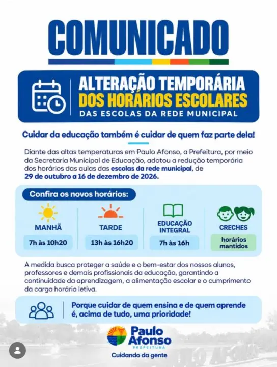 comunicado da prefeitura de Paulo Afonso