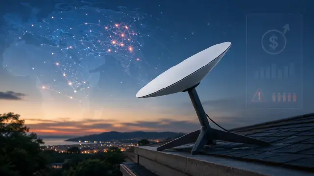 Ilustração sobre monitoramento digital de dados e conexões de internet via satélite