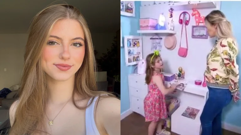 Lorena Queiroz, então com seis anos, sorri em seu quarto decorado com tema de unicórnios e tons de rosa durante gravação para o programa Eliana