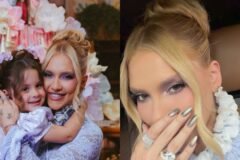 Maria Flor fantasiada de Rapunzel ao lado de Virginia Fonseca e Zé Felipe em sua festa de 4 anos