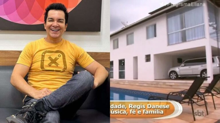 Regis Danese e Eliana durante visita à mansão do cantor em Minas Gerais
