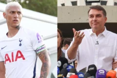 montagem Richarlison de um lado e Flávio Bolsonaro do outro